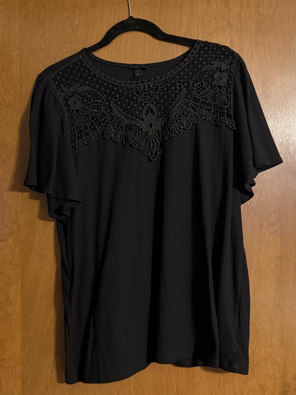 Torrid Black Lace Yoke Flutter Sleeve Tee